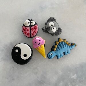 5pc Cute Croc Charm Bundle | Dino, Ice Cream, Yin Yang, Ladybug & Elephant